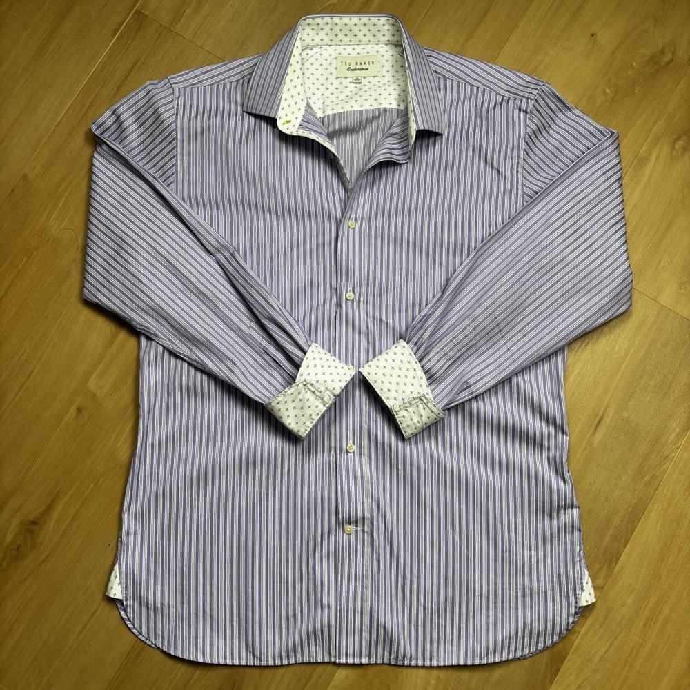 Ted Baker Endurance Men's Purple Stripe Long Sleeve Buttoned Shirt Size 16x34/35